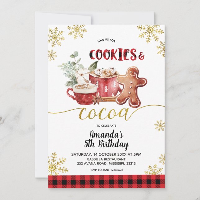 Convite Cookies and Cocoa Christmas Winter Birthday (Frente)