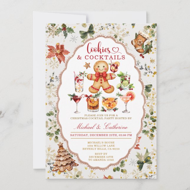 Convite Cookies & Cocktails Winter Christmas Holiday Party (Frente)