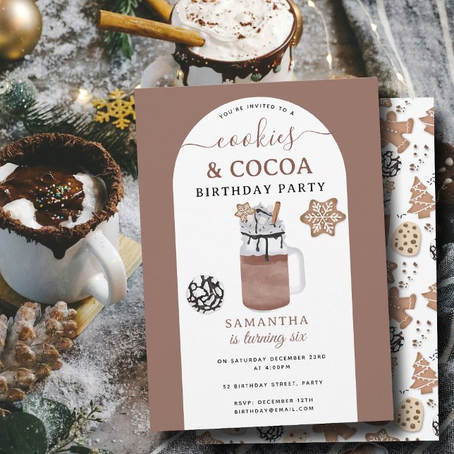 Convite Cookies & Cocoa Hot Chocolate Kids Winter Birthday (Cookies & Cocoa Hot Chocolate Kids Winter Birthday Invitation)