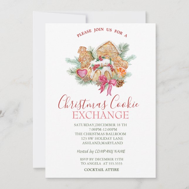 Convite Cookies de Natal com Aquarela Estrelas Natal Verde (Frente)