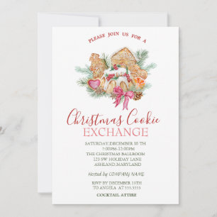 Convite Cookies de Natal com Aquarela Estrelas Natal Verde