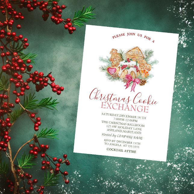 Convite Cookies de Natal com Aquarela Estrelas Natal Verme (Criador carregado)