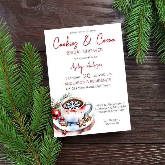 Convite Cookies e chá de panela de Natal de inverno de cac (Cookies and cocoa winter Christmas bridal shower editable template Invitation digital download)