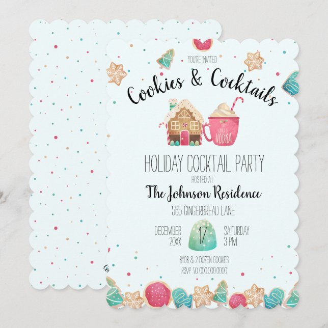Convite Cookies e Cocktails Cookie Azul de Férias (Frente/Verso)