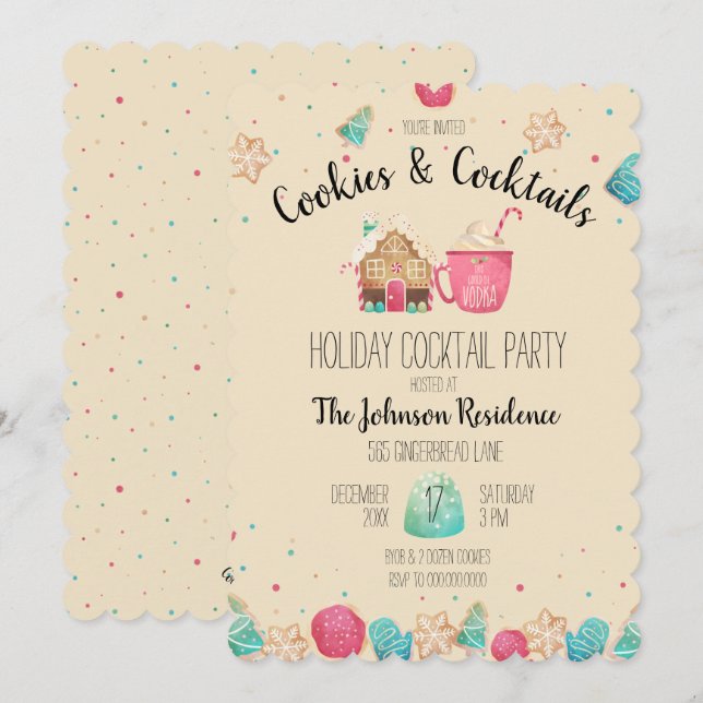 Convite Cookies e Cocktails Feriados de Feriado Trocas (Frente/Verso)