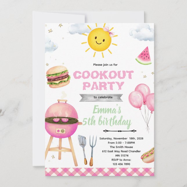 Convite Cookout Birthday girl Invitation (Frente)