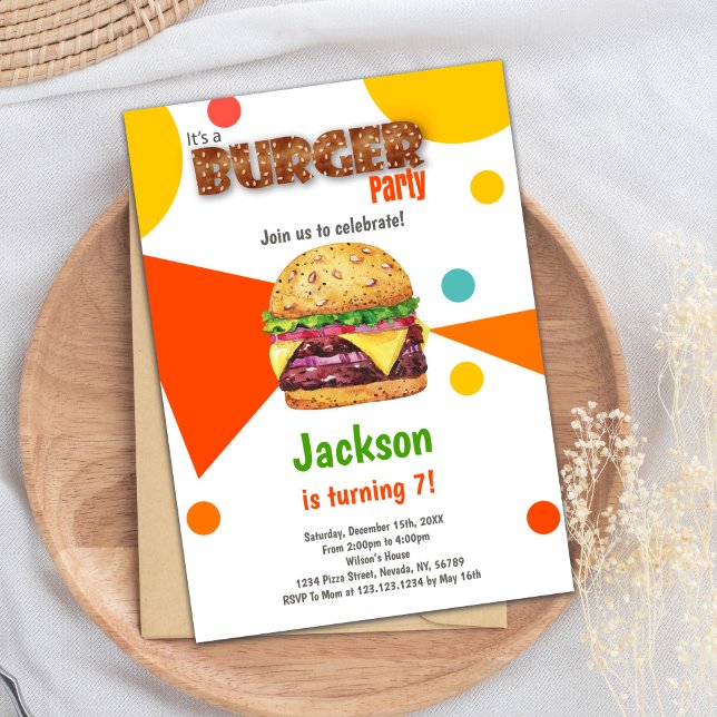 Convite Cookout divertido ou placa de festa de CHURRASCO p (Orange Burger Birthday Invitations)