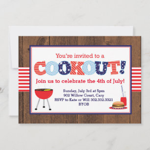 Convite Cookout Patriótico Vermelho, Branco e Azul