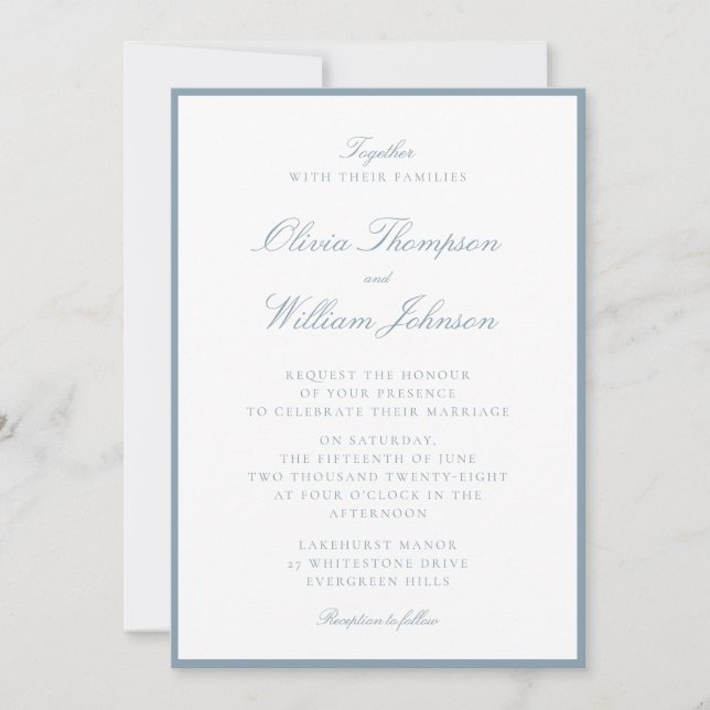 Convite Cool Blue Framed Wedding Invitation (Frente)