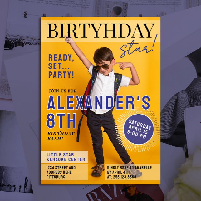 Convite Cool Blue Magazine Cover Newspaper Kids Star Photo (Criador carregado)