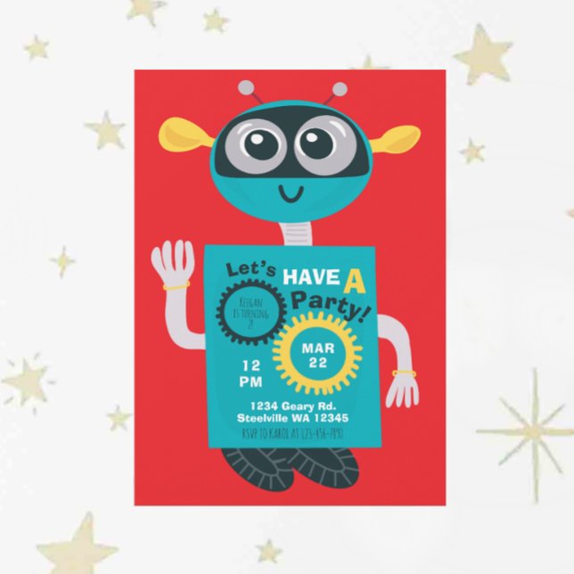 Convite Cool Robot Boys Second Birthday Invitation (Criador carregado)