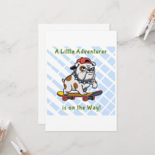 Convite Cool Skater Bulldog Baby Shower Invitation Card