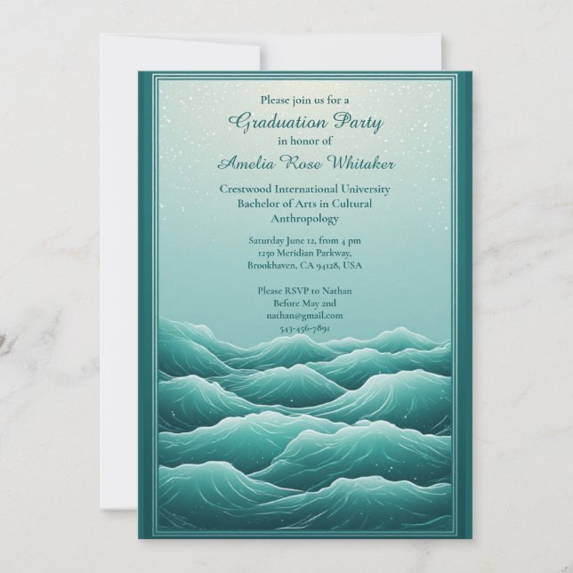 Convite Cool Tropical Beach Waves Seaside Graduation Party (Frente)