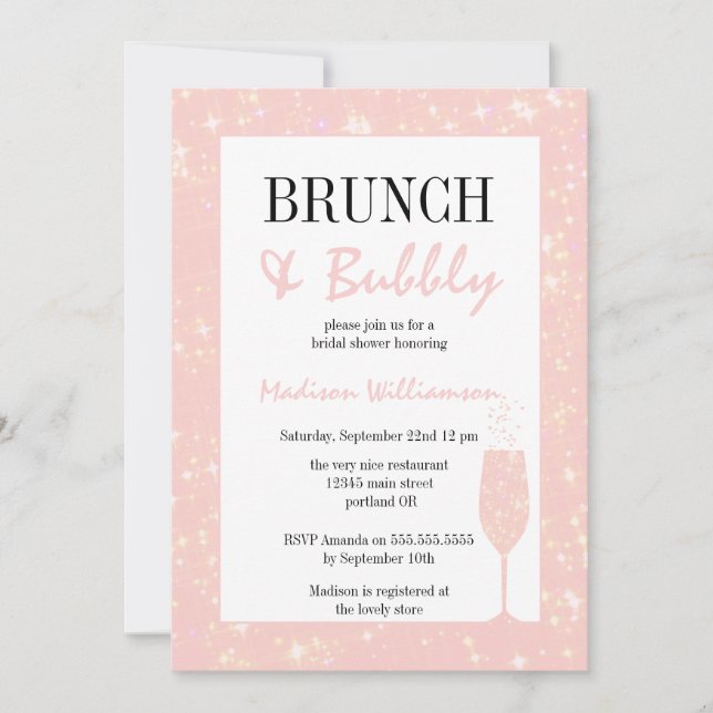 Convite Copo de Champanhe Brunch e Espumante Rosa Brilhant (Frente)