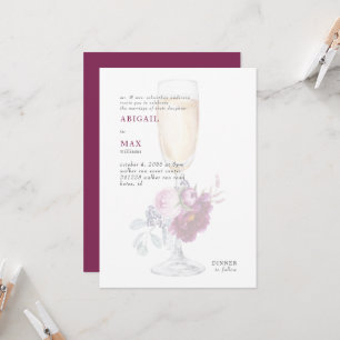 Convite Copo de Champanhe Elegante Floral Rosa Casamento