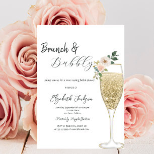 Convite Copo de Champanhe Flor Branca Brunch & Bubbly