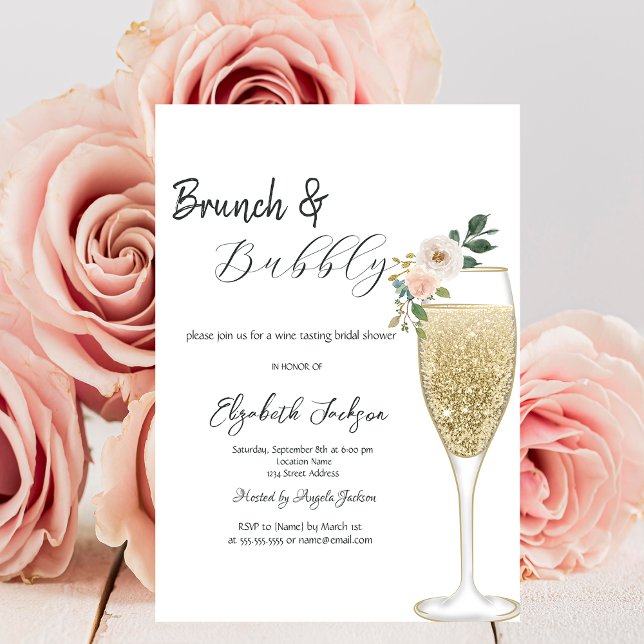 Convite Copo de Champanhe Flor Branca Brunch & Bubbly (Criador carregado)