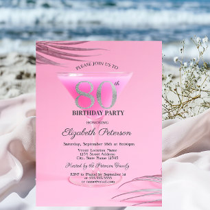 Convite Copo de Cocktail Rosa Aniversário de 80 anos