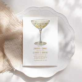 Convite Copo de Martini Dourado Jantar de Ensaios Art Déco