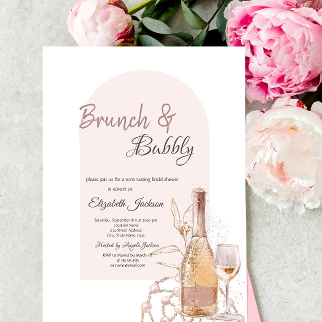 Convite Copo de Vinho Boho Flores Pérolas Brunch & Espuman (Criador carregado)