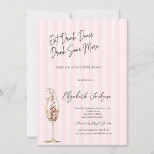 Convite Copo de Vinho Chic Confete Listrado Rosa 