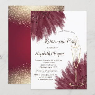 Convite Copo de Vinho Confete Dourado Elegante Burgundy