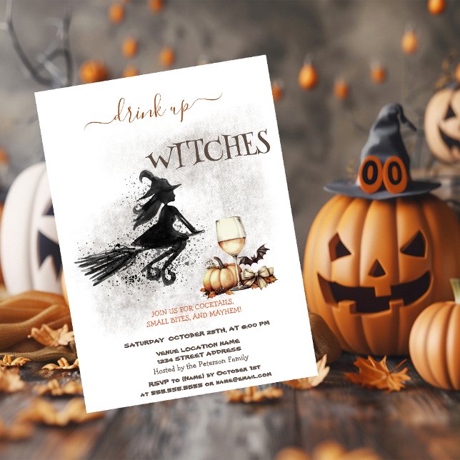 Convite Copo de Vinho de Abóbora Halloween (Criador carregado)