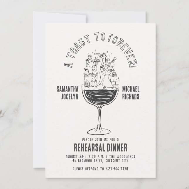 Convite Copo de Vinho Engraçado Jantar de Ensaio da Festa (Frente)