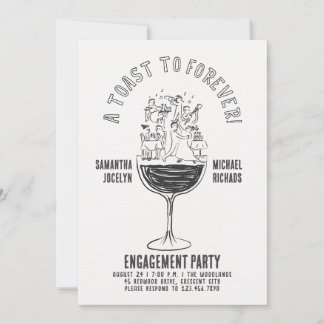 Convite Copo de Vinho Preto e Branco Divertido Festa de No
