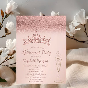 Convite Copo de Vinho Tiara Brilho Dourado Rosa Aposentado