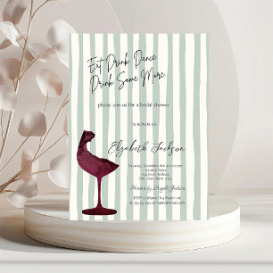 Convite Copo de Vinho Tinto Chic com Listras Verdes