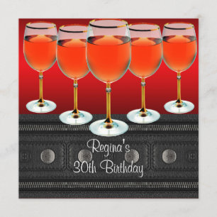 Convite Copo de Vinho Tinto para Aniversário de 30 Anos