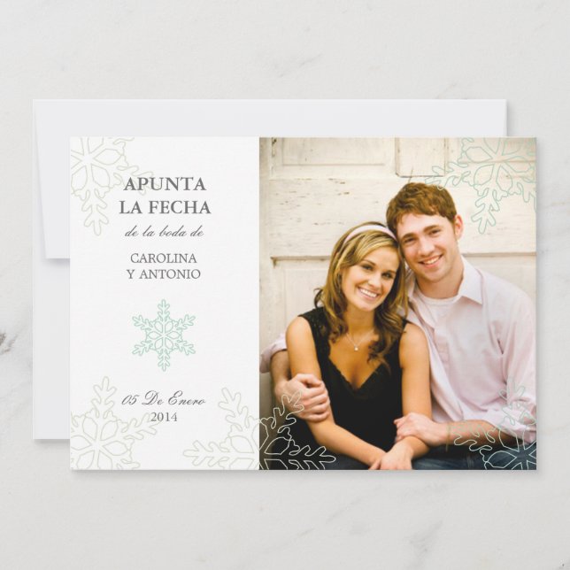 Convite Copos de Nieve del Invierno Guardar Las Fechas (Frente)
