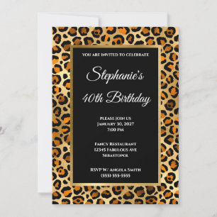 Convite Copper Black e Gold Leopard Glam 40º Aniversário