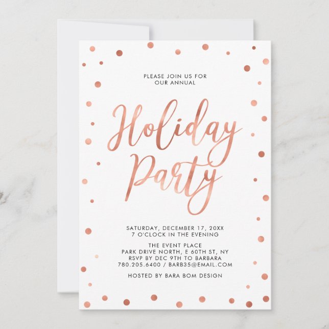 Convite Copper Confetti Modern Corporate Holiday Party (Frente)