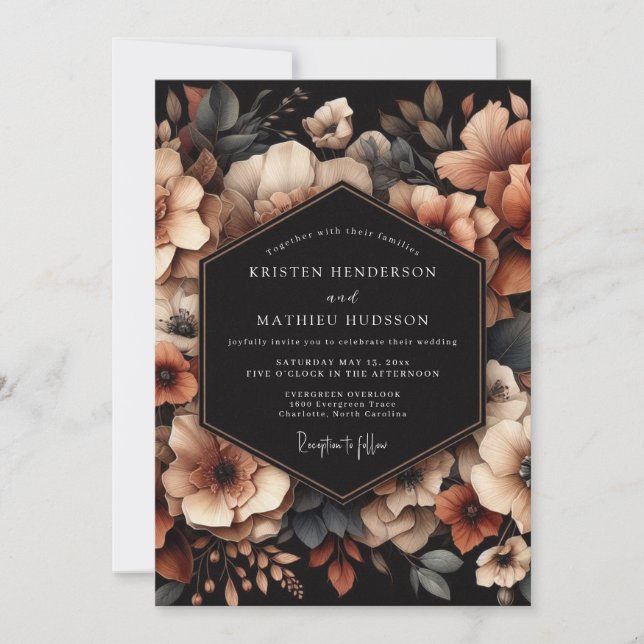 Convite Copper Floral Chiaroscuro Wedding (Frente)