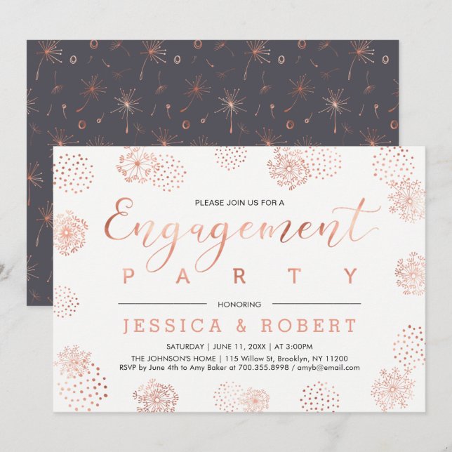 Convite Copper & Gray | Festa de Noivado Simple Modern (Frente/Verso)
