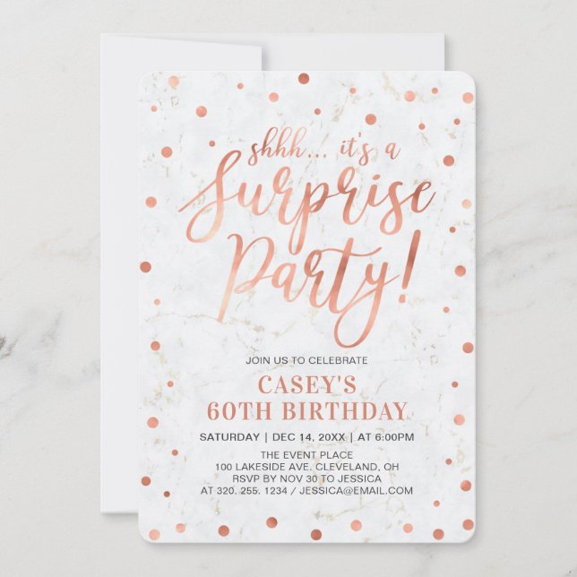 Convite Copper & Marble | Festa de Aniversário Surpresa de (Frente)