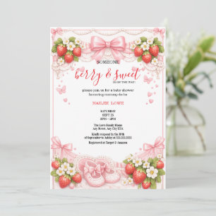 Convite Coquete Berry Doce Morango Baby Shower Rosa