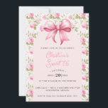 Convite Coquete Festa de 16 Anos com Laço Rosa<br><div class="desc">Este convite de aniversário de 16 anos apresenta um laço rosa. Em volta da borda há uma moldura de rosa de cottage rosa. Você pode personalizar com todos os detalhes para o seu evento especial. O verso tem um padrão de treliça de roseira de jardim de cottage.</div>