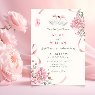 Convite Coquete Floral Laço Rosa Casamento Vintage