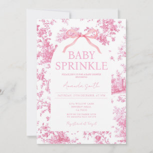 Convite Coquete Floral Rosa Toile Baby Sprinkle Vintage