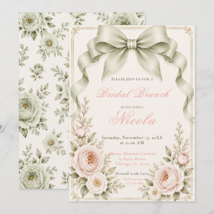 Convite Coquete Floral Verde Sálvia Arco Casamento Almoço