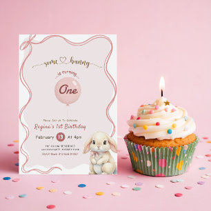Convite Coquete Laço Rosa Alguns Coelhinhos 1º Aniversário