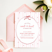 Coquete Laço Rosa Pequeno Coração 1º Aniversário