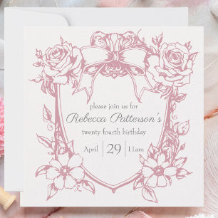 Convite Coquete Rosa Fofo Feminino Quadro de Laço Festa