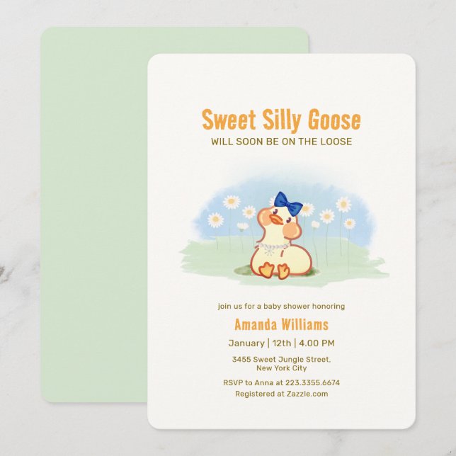 Convite Coquete Silly Goose Daisy Flor Bebê Shower (Frente/Verso)