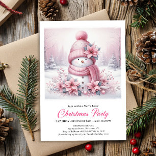 Convite Coquete Snowman Rosa Radiante Natal Crianças