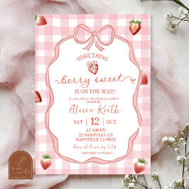 Convite Coquete Strawberry Xadrez Rosa Doce de Fruta