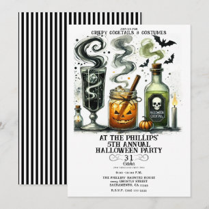 Convite Coquetéis Assustadores e Fofos Festa de Halloween